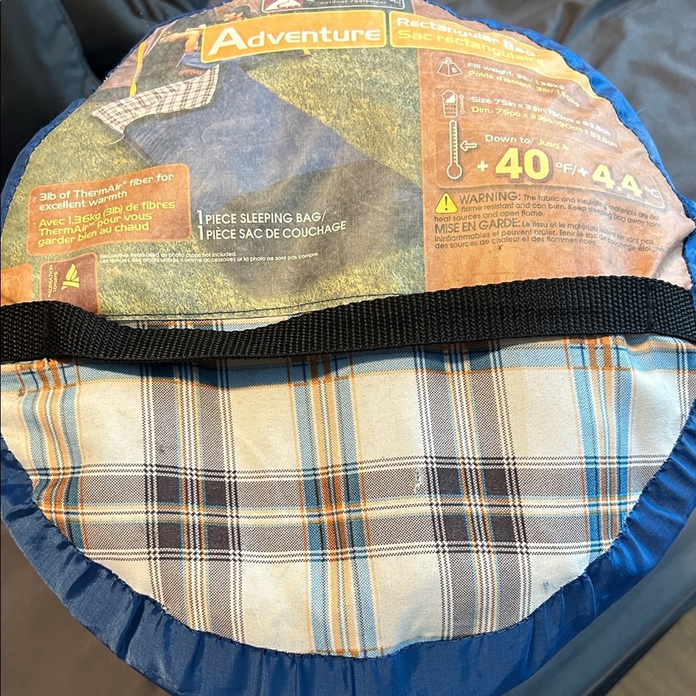 Ozark Trail Blue and Plaid Sleeping Bag